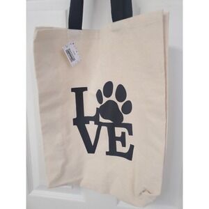 Canvas Tote Bag Love Paw Print Black Handles Everyday Carry